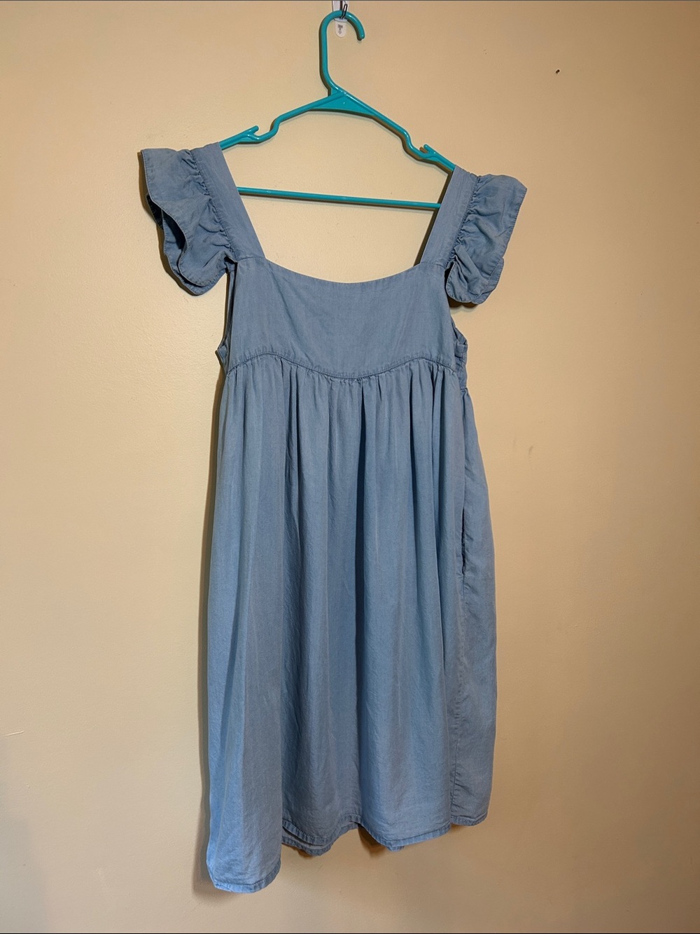 Lightweight Denim Blue Ruffle-Sleeve Dress